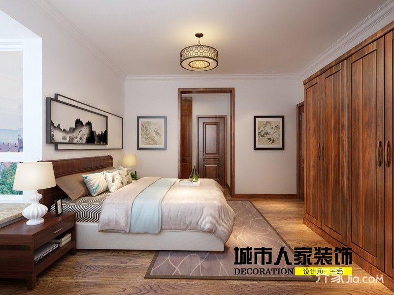 140平米以上装修,20万以上装修,四房装修,卧室,中式风格,衣柜,卧室背景墙,白色