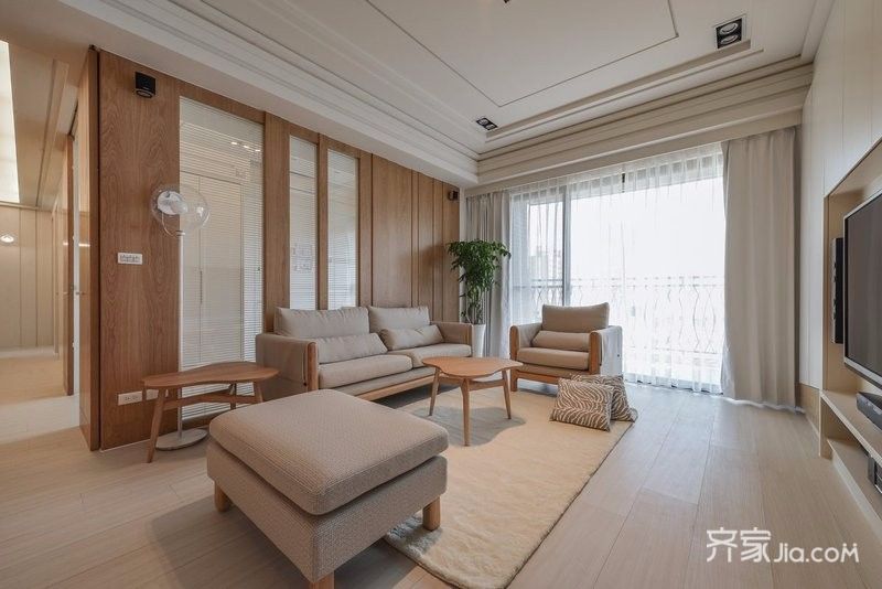 10-15万装修,三居室装修,140平米以上装修,日式风格,客厅,吊顶,白色