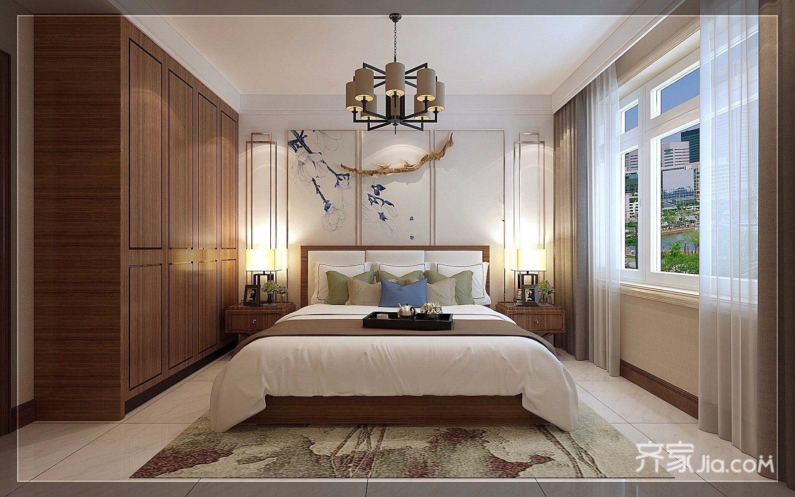 140平新中式三居卧室装修搭配图
