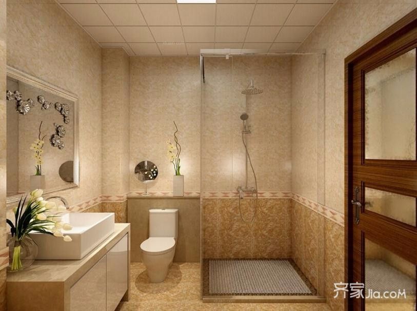 20万以上装修,四房装修,140平米以上装修,卫生间,新古典风格,暖色调