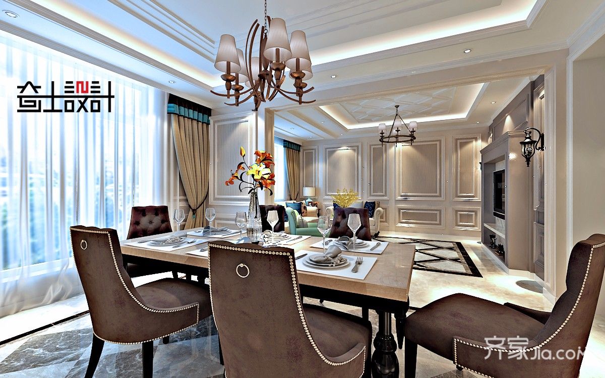 260平美式风格别墅装修餐桌椅设计图