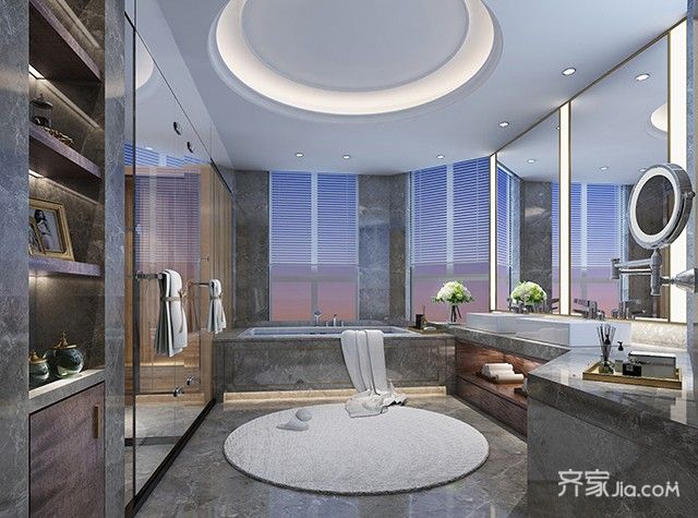 豪华型装修,别墅装修,140平米以上装修,混搭风格,卫生间,吊顶,灰色