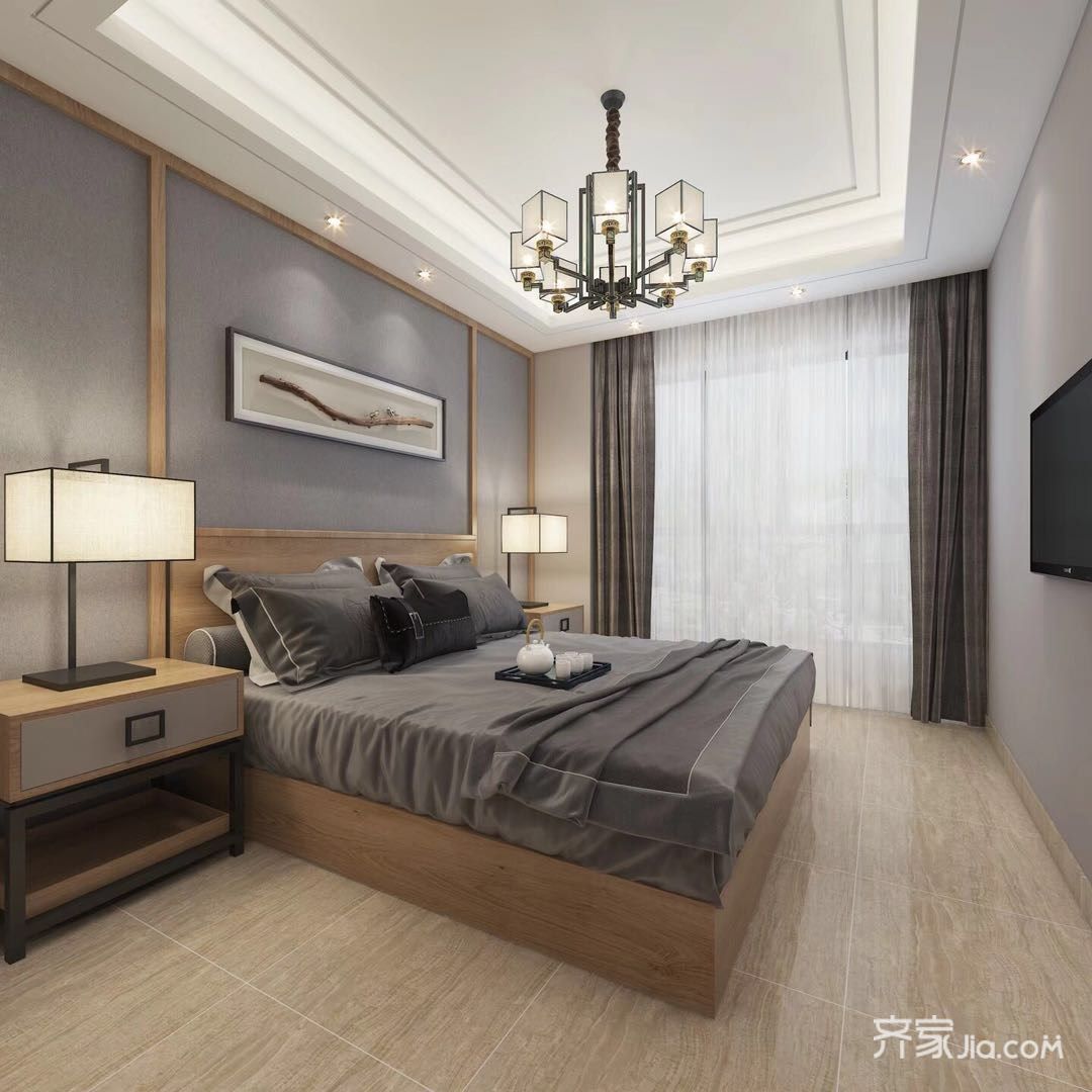 120平新中式三居卧室装修效果图