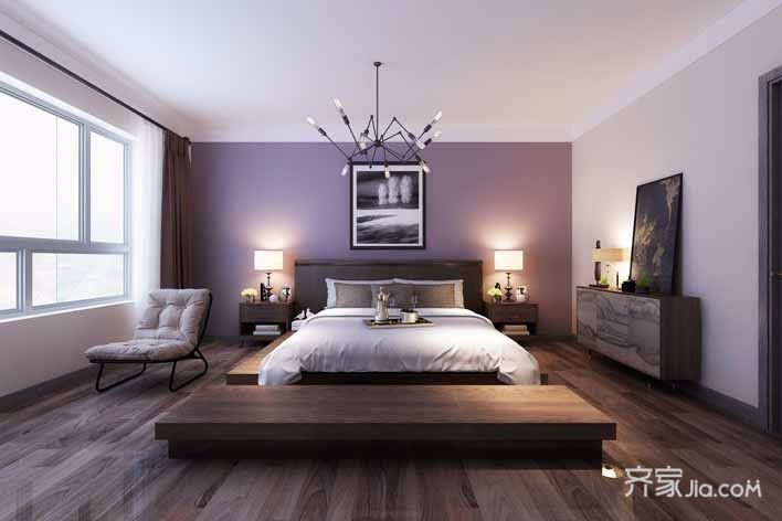 15-20万装修,四房装修,140平米以上装修,简约风格,卧室,卧室背景墙,紫色