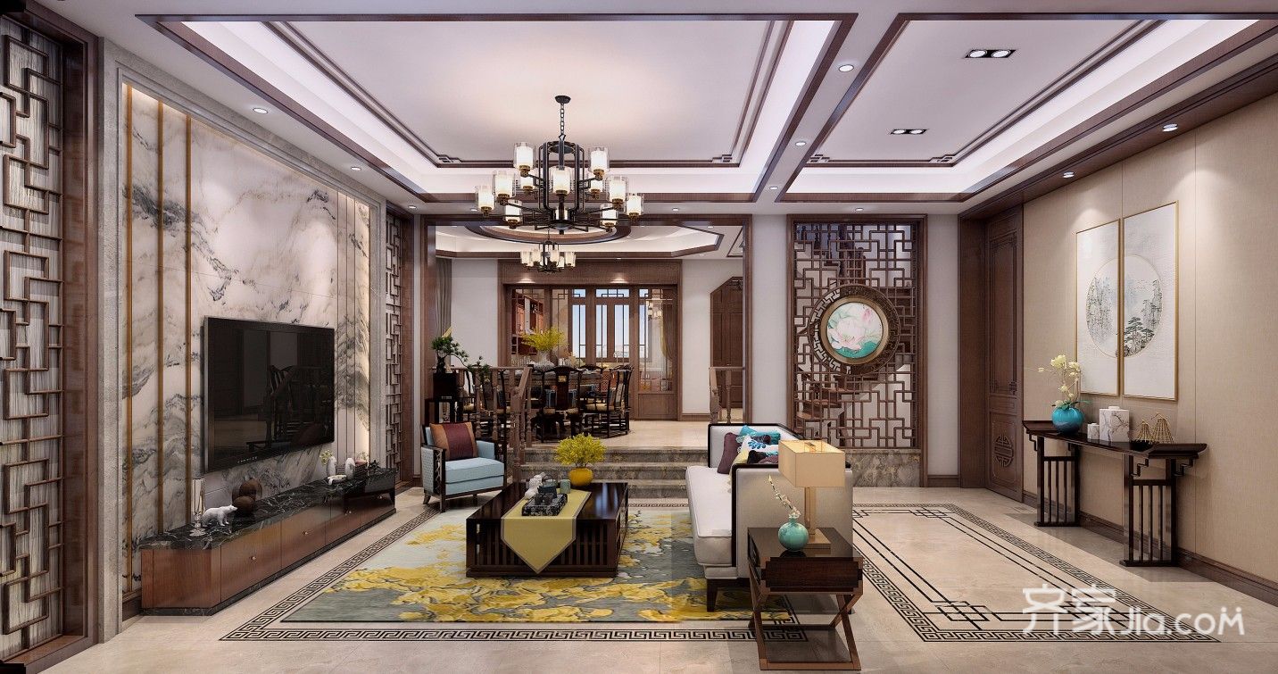 300平中式风格别墅客厅装修设计图