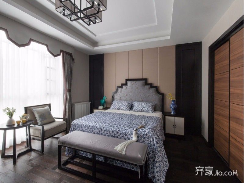 20万以上装修,大户型,140平米以上装修,别墅装修,中式风格,卧室,卧室背景墙