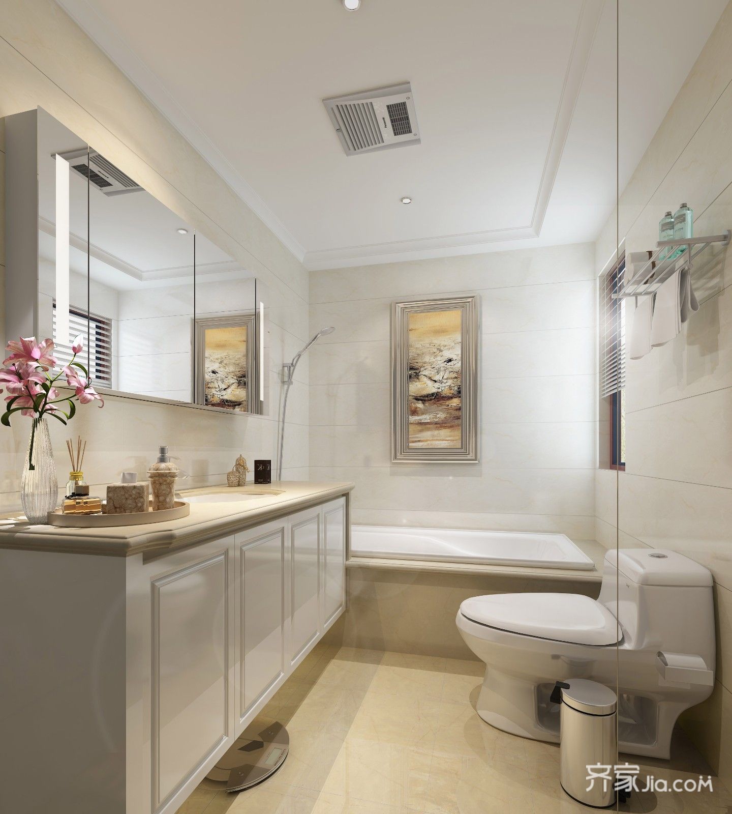10-15万装修,三居室装修,120平米装修,卫生间,美式风格,浴室柜,白色
