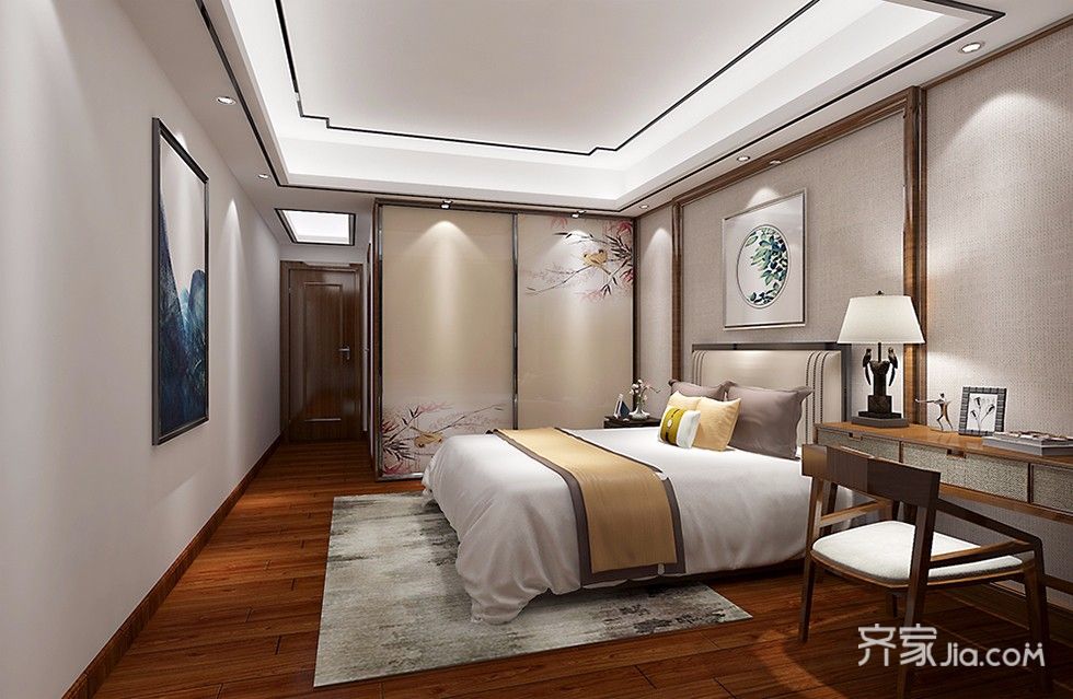 20万以上装修,复式装修,140平米以上装修,中式风格,卧室,卧室背景墙,吊顶