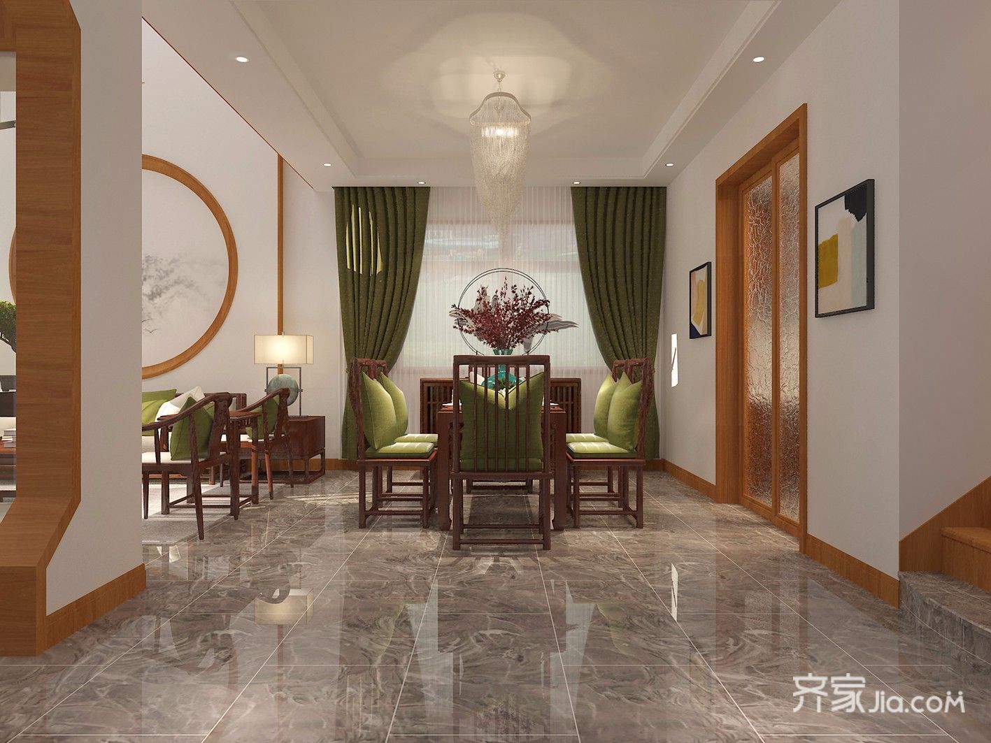 新中式风格复式别墅餐厅装修效果图