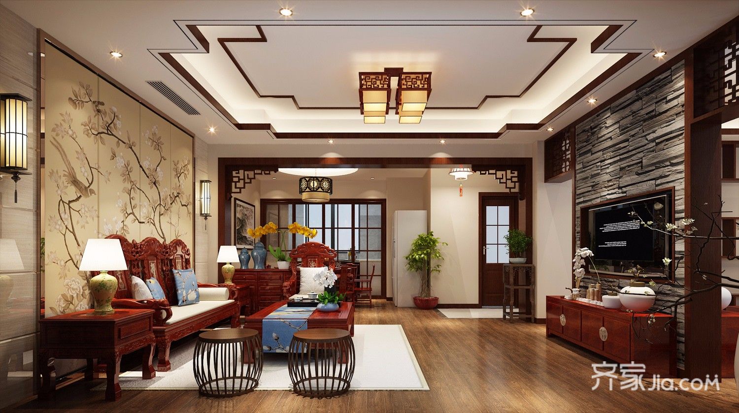 中式风格别墅会客厅装修效果图