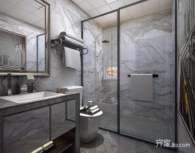 20万以上装修,复式装修,140平米以上装修,中式风格,卫生间,隔断,灰色