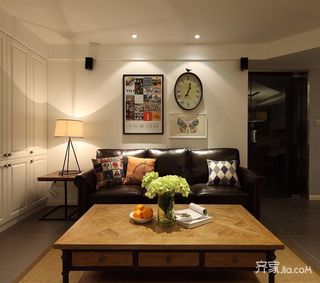 三居室美式混搭风格装修沙发背景墙布置图