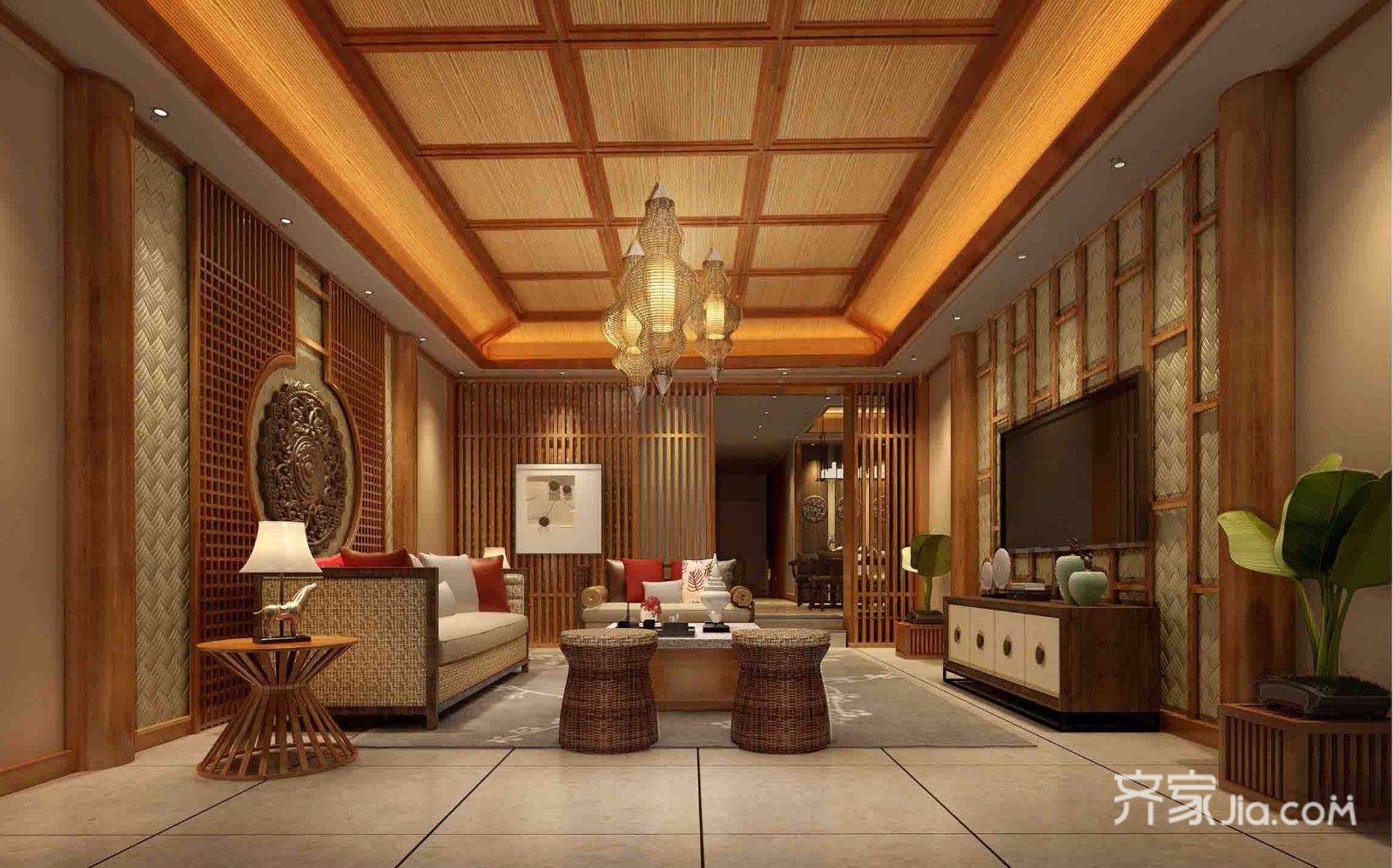 东南亚风格别墅客厅装修设计效果图