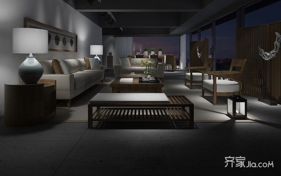 大户型,20万以上装修,四房装修,140平米以上装修,中式风格,客厅,灰色
