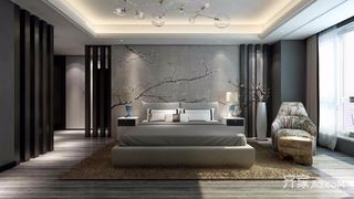 90㎡中式风格三居装修床头背景墙设计效果图