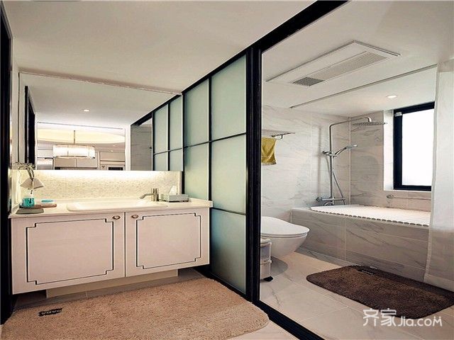15-20万装修,四房装修,120平米装修,中式风格,卫生间,浴室柜,隔断,黑白