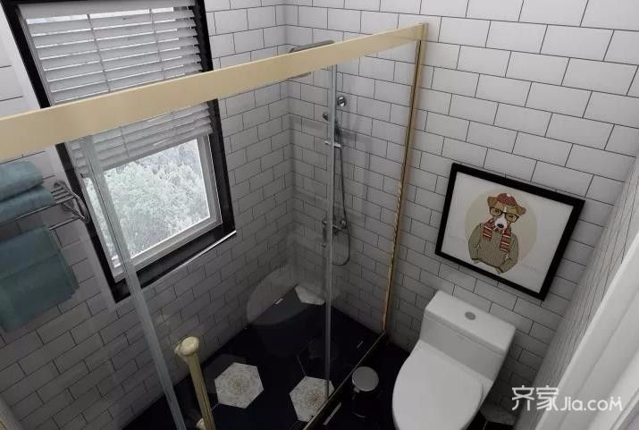 15-20万装修,三居室装修,100平米装修,卫生间,混搭风格,隔断,黑白