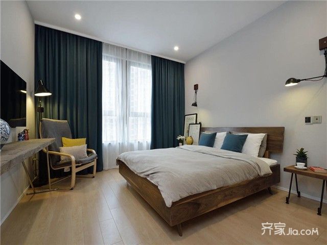 5-10万装修,三居室装修,140平米以上装修,简约风格,卧室,床,地板,原木色