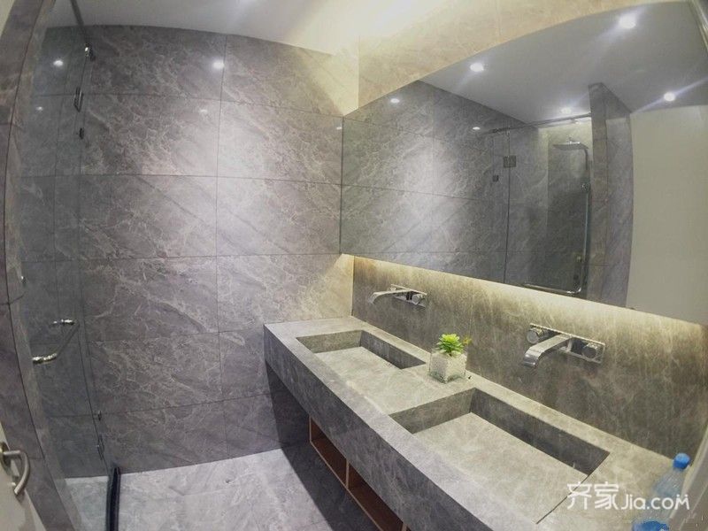 10-15万装修,三居室装修,120平米装修,简约风格,卫生间,洗手台,灰色
