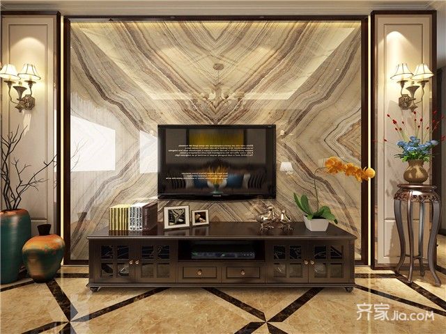 20万以上装修,四房装修,140平米以上装修,美式风格,客厅,电视背景墙,灰色