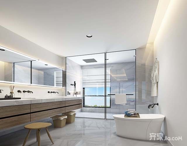 20万以上装修,大户型,复式装修,140平米以上装修,卫生间,隔断,白色