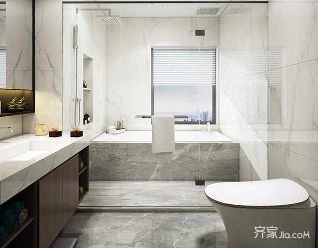 20万以上装修,大户型,复式装修,140平米以上装修,卫生间,洗手台,隔断,灰色