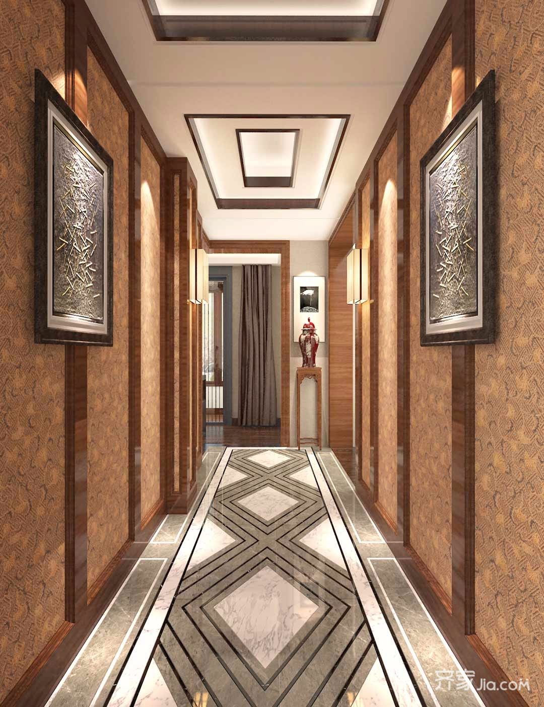 新中式风格复式三居走廊装修效果图