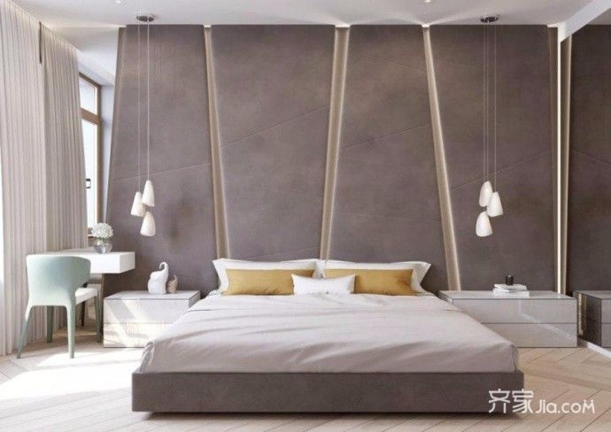 10-15万装修,四房装修,120平米装修,卧室,卧室背景墙,灰色,现代简约风格