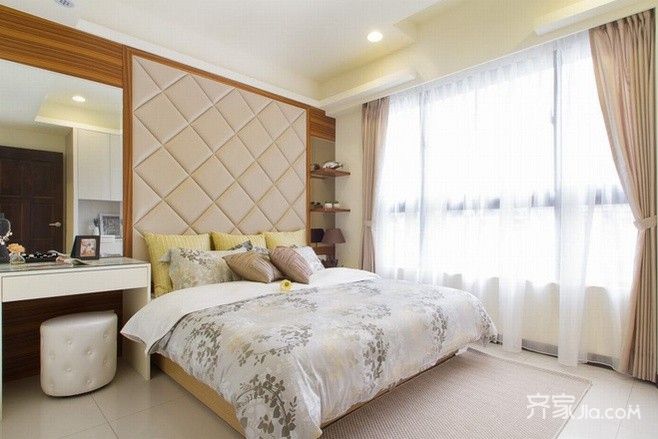 20万以上装修,三居室装修,100平米装修,中式风格,卧室,沙发背景墙,米色