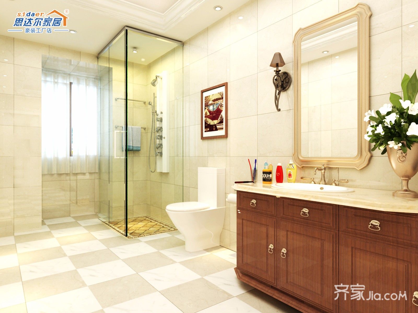 豪华型装修,别墅装修,140平米以上装修,中式风格,卫生间,白色,浴室柜