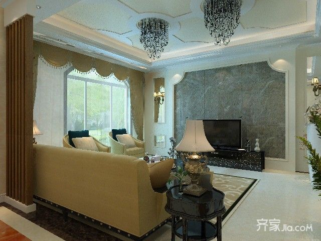 20万以上装修,别墅装修,140平米以上装修,欧式风格,客厅,电视背景墙,白色