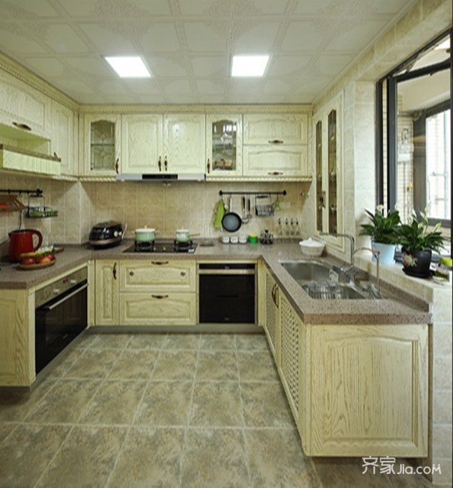 三居室简欧风设计厨房实景图
