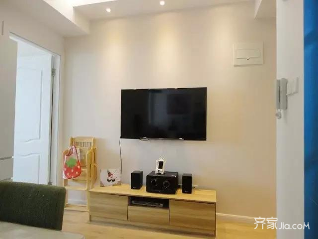 混搭风格,小户型装修,一居室装修,40平米装修,客厅,白色,电视背景墙,电视柜,简约风格