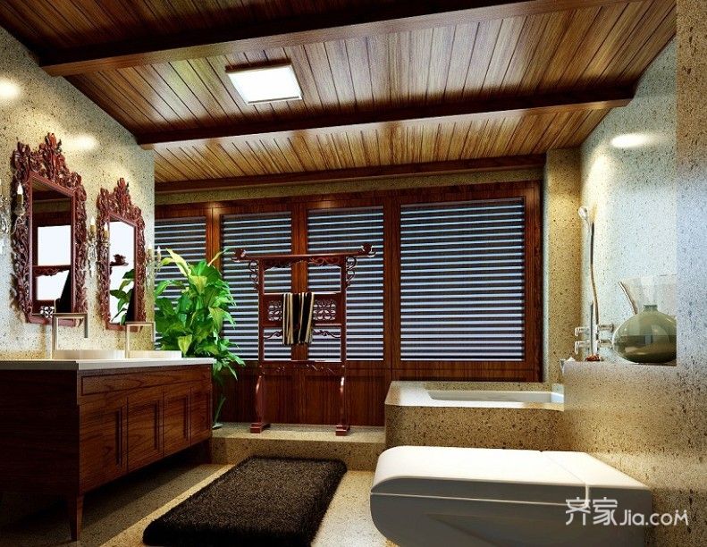 茶馆,大户型,20万以上装修,140平米以上装修,中式风格,卫生间,洗手台,黄色