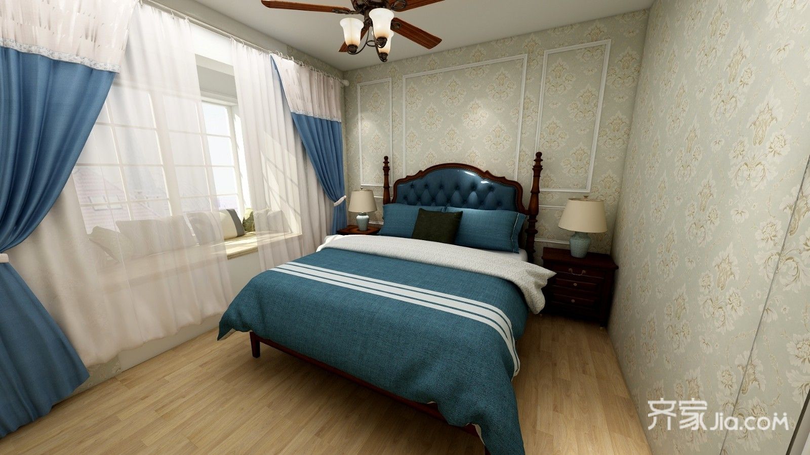 二居室装修,110平米装修,美式风格,卧室