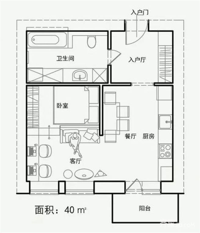 4萬40平米混搭一居室裝修效果圖,混搭時尚小公寓裝修案例效果圖-齊家