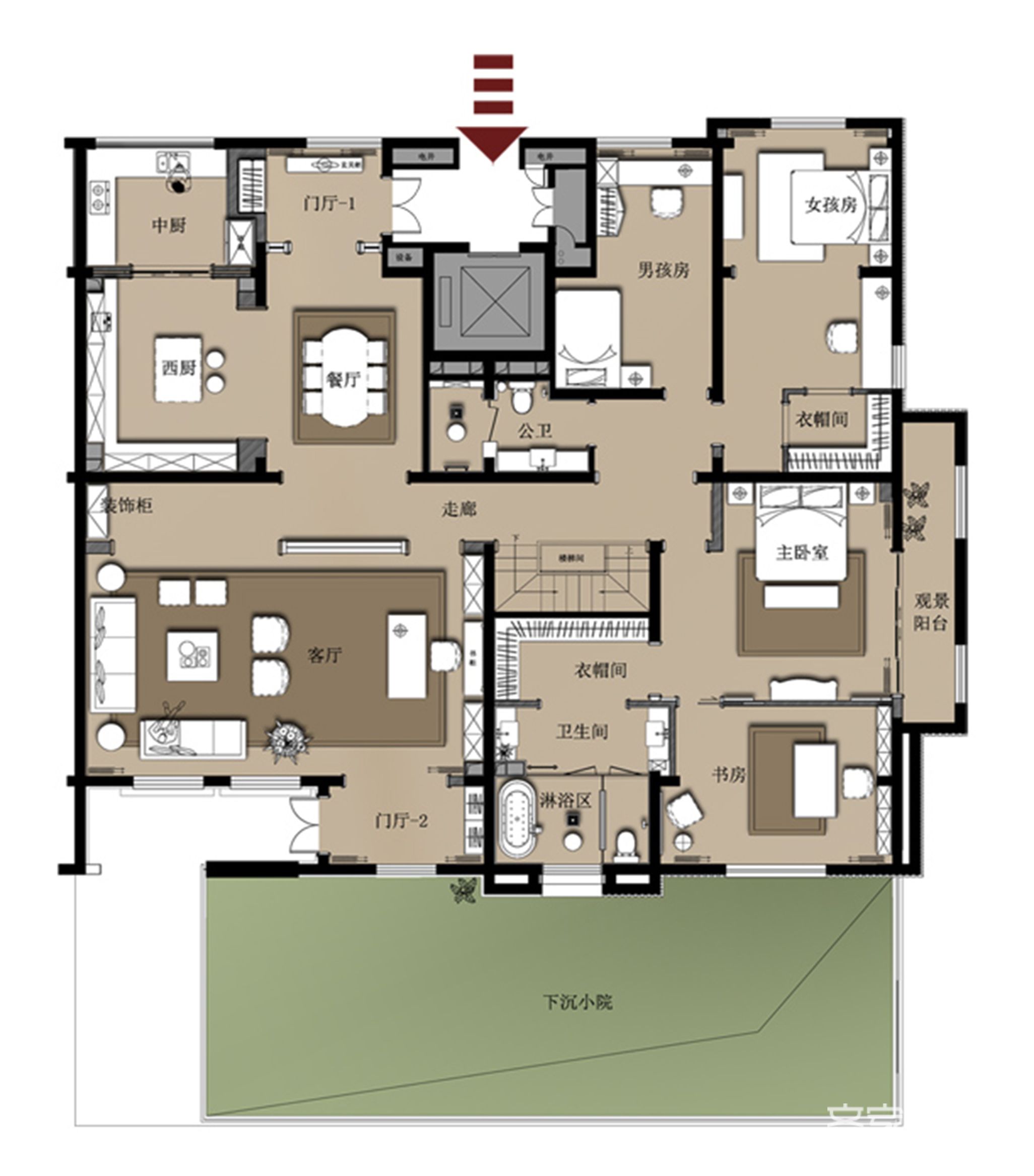 全屋户型图四房户型欧式风格150㎡