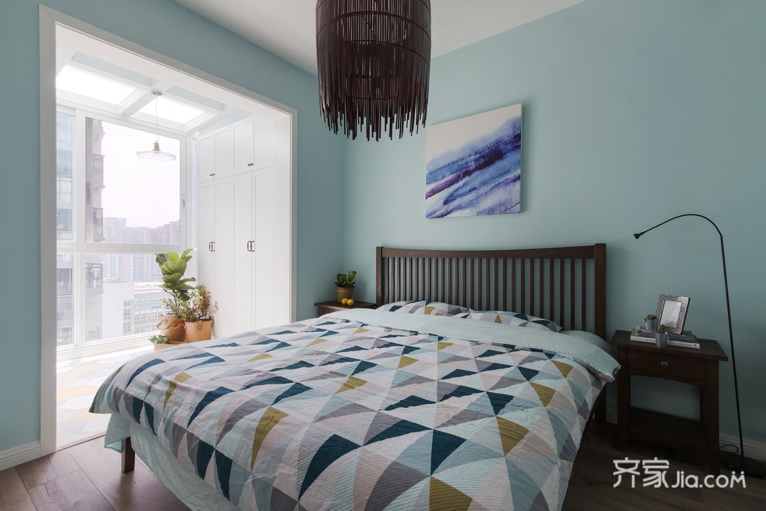 5万110平米简约三居室装修效果图,小清新风格装修案例效果图-齐家装修