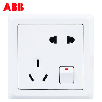 ABB开关插座 一开五孔带开关插座 德逸白色 安全电源插座AE225