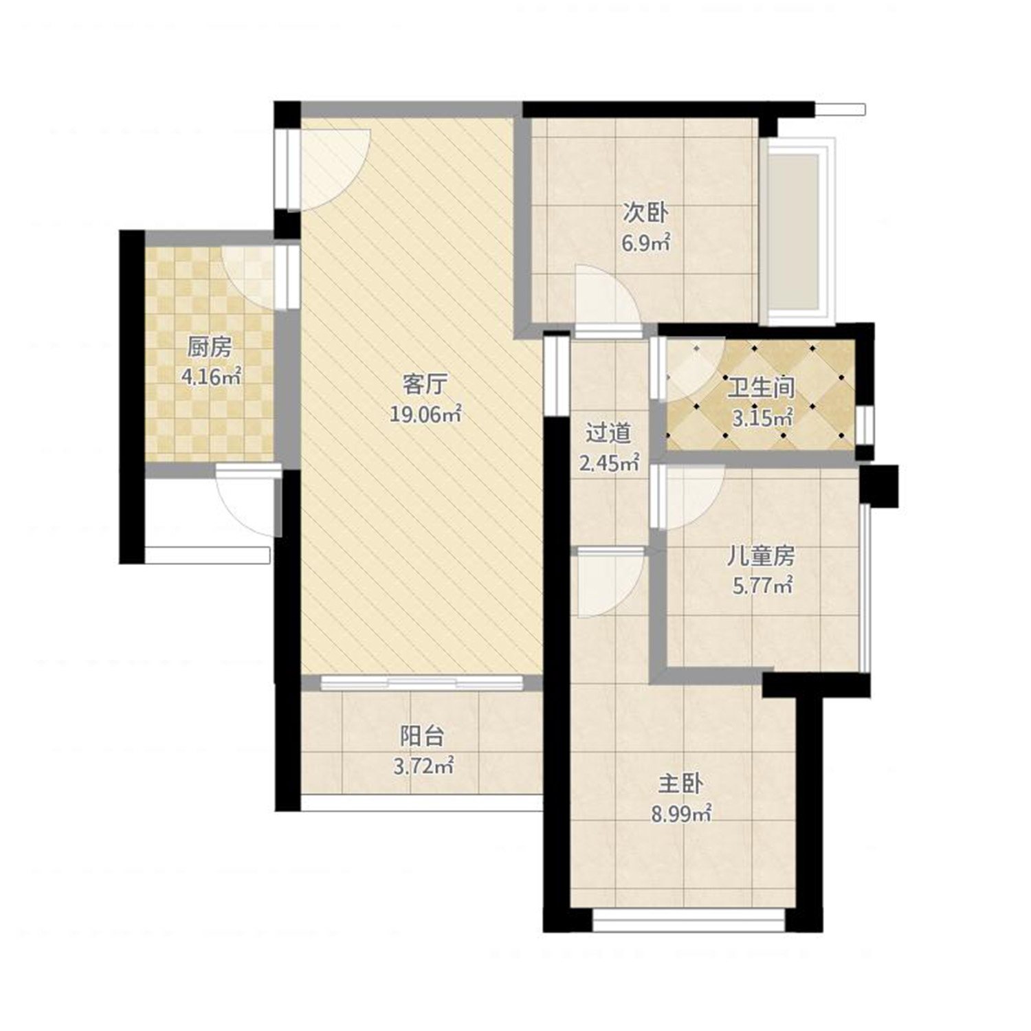 山西省晋中市榆次区 华美小区3室1厅1卫 98m²-v2户型图 - 小区户型图 -躺平设计家