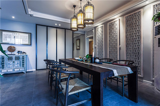 150平新中式风格装修餐厅吊灯设计图