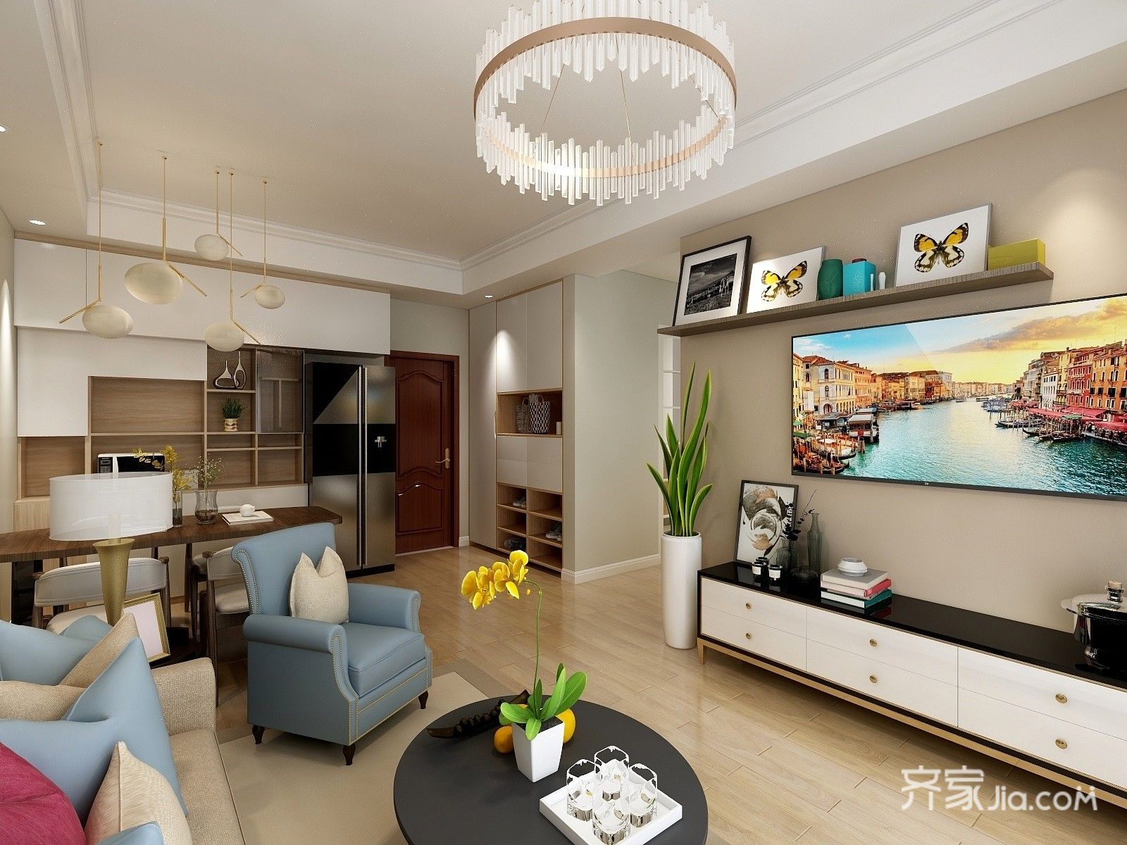 83现代两房装修效果图,套二现代简约风格装修案例效果图-齐家装修网