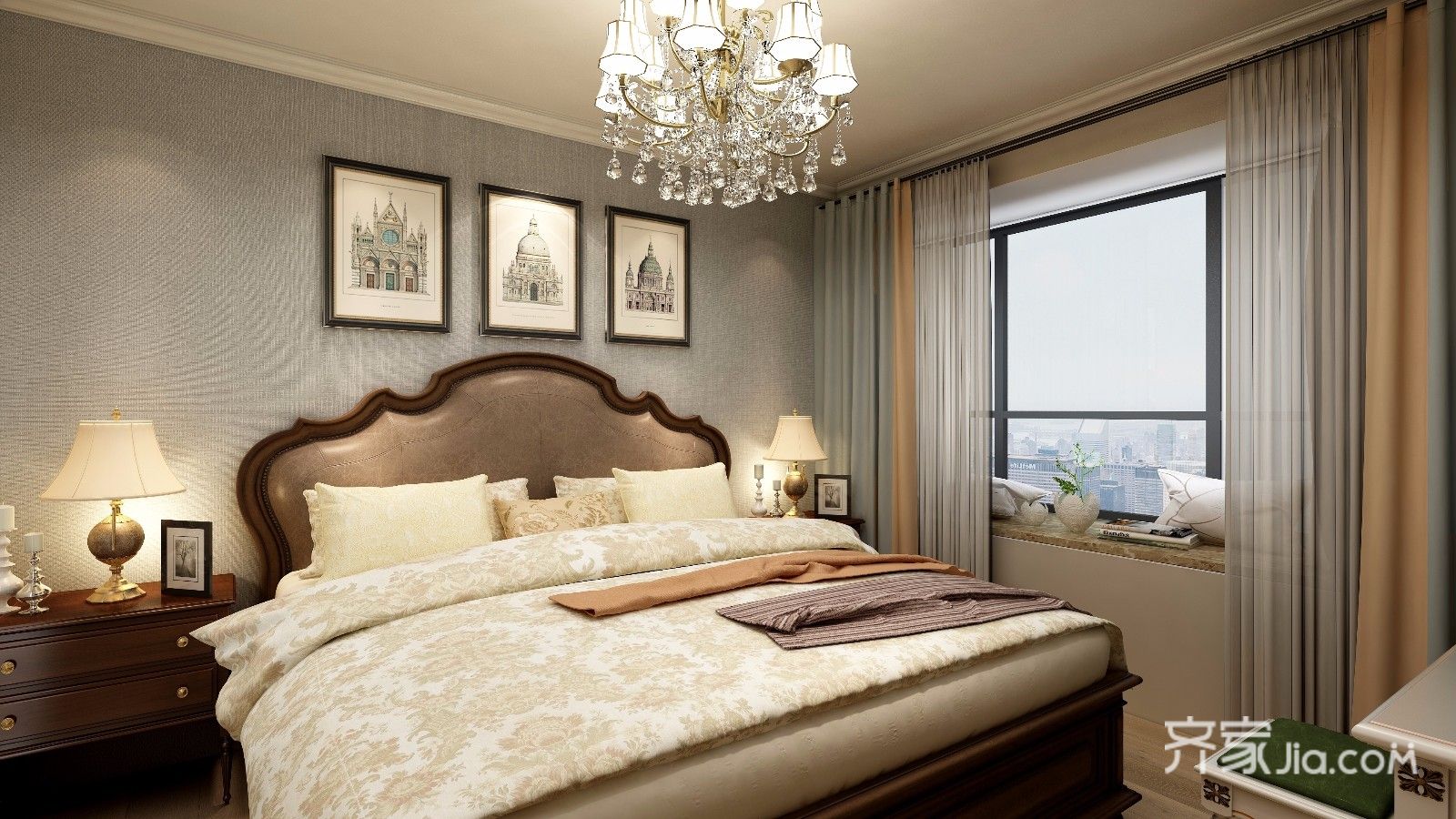 100美式三房装修效果图,龙樾湾简美风格装修案例效果图-齐家装修网