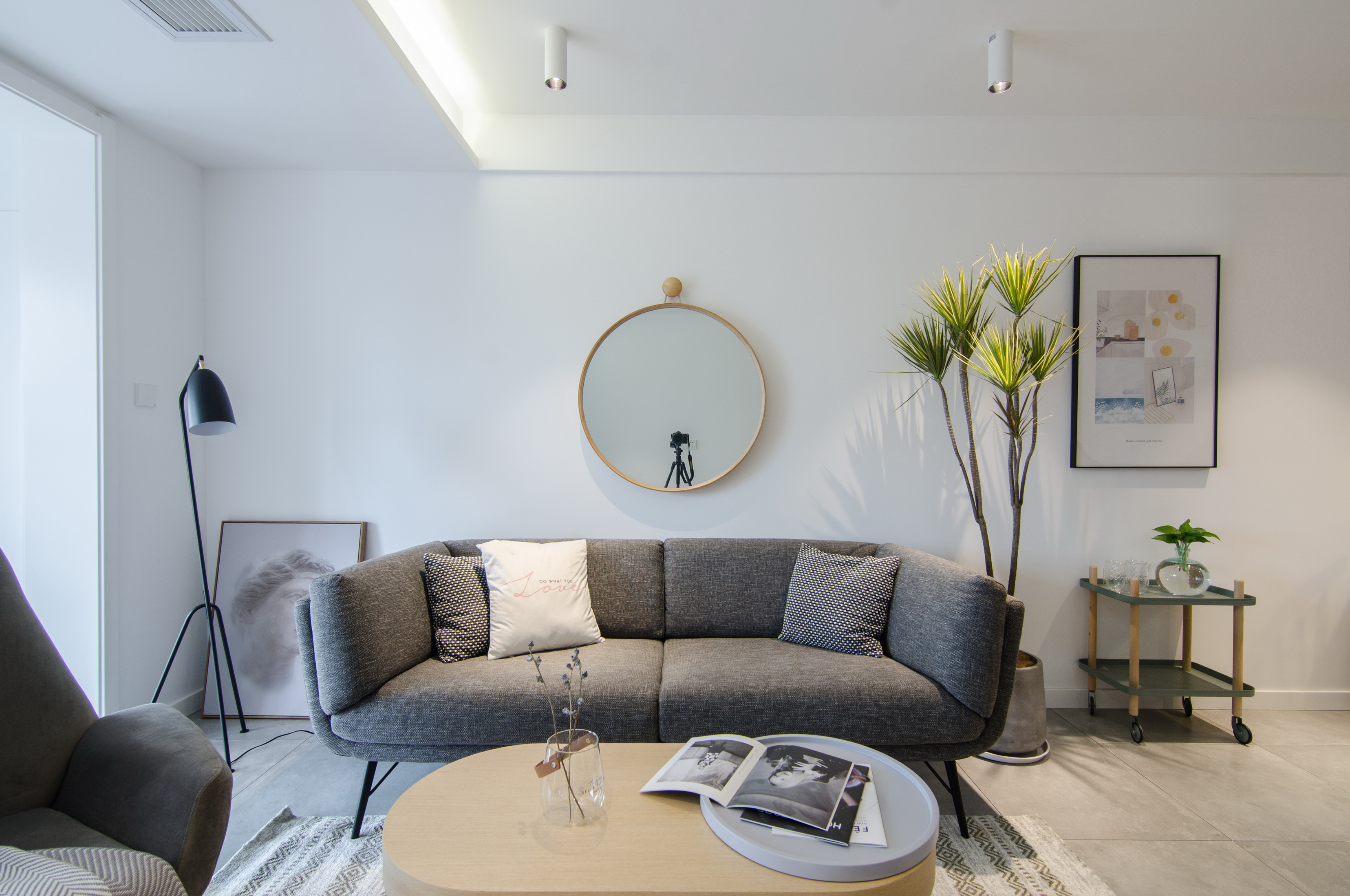 65㎡北欧风一居室装修灰色沙发设计