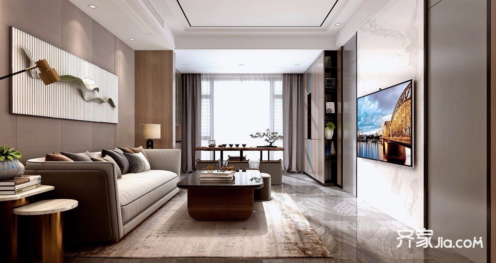 10万95平米中式二居室装修效果图, 新中式风格装修案例效果图-齐家