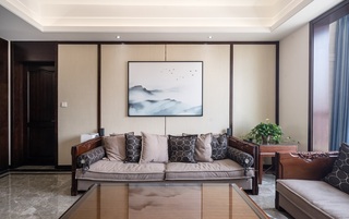 四居室新中式风格沙发背景墙装修效果图