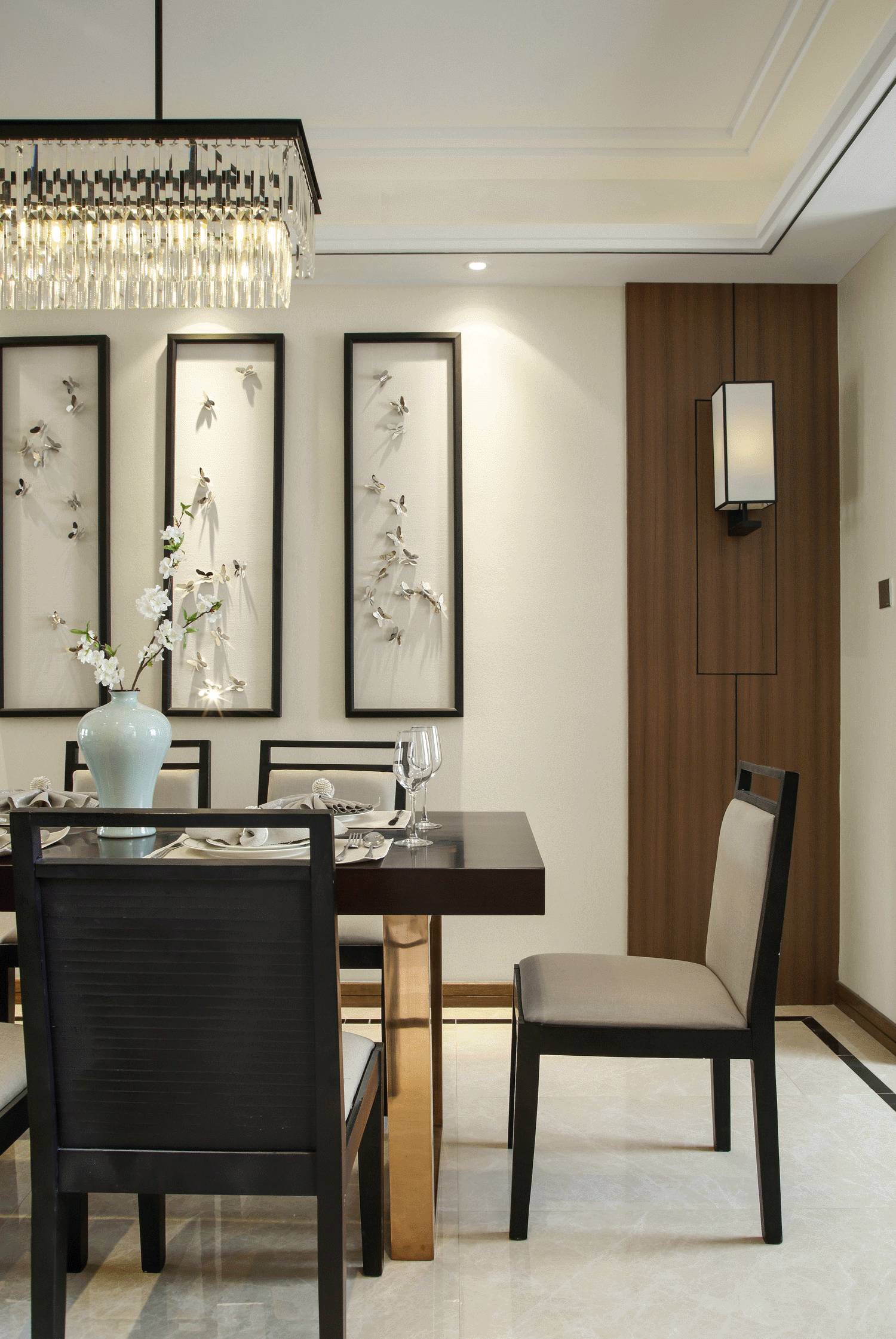 110平新中式风格餐厅背景墙装修效果图
