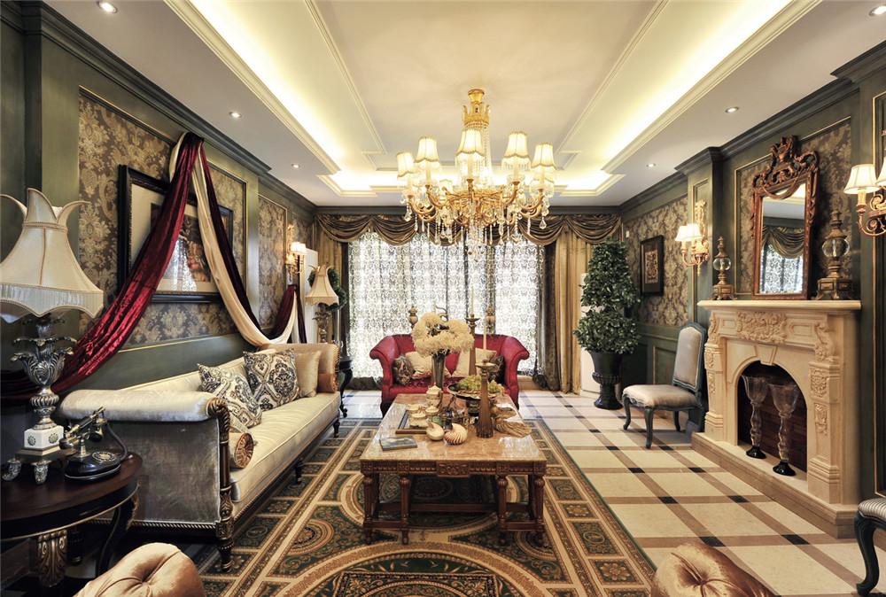 古典美式风格别墅客厅装修效果图