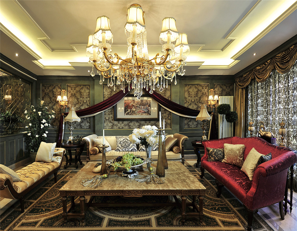古典美式风格别墅沙发背景墙装修效果图