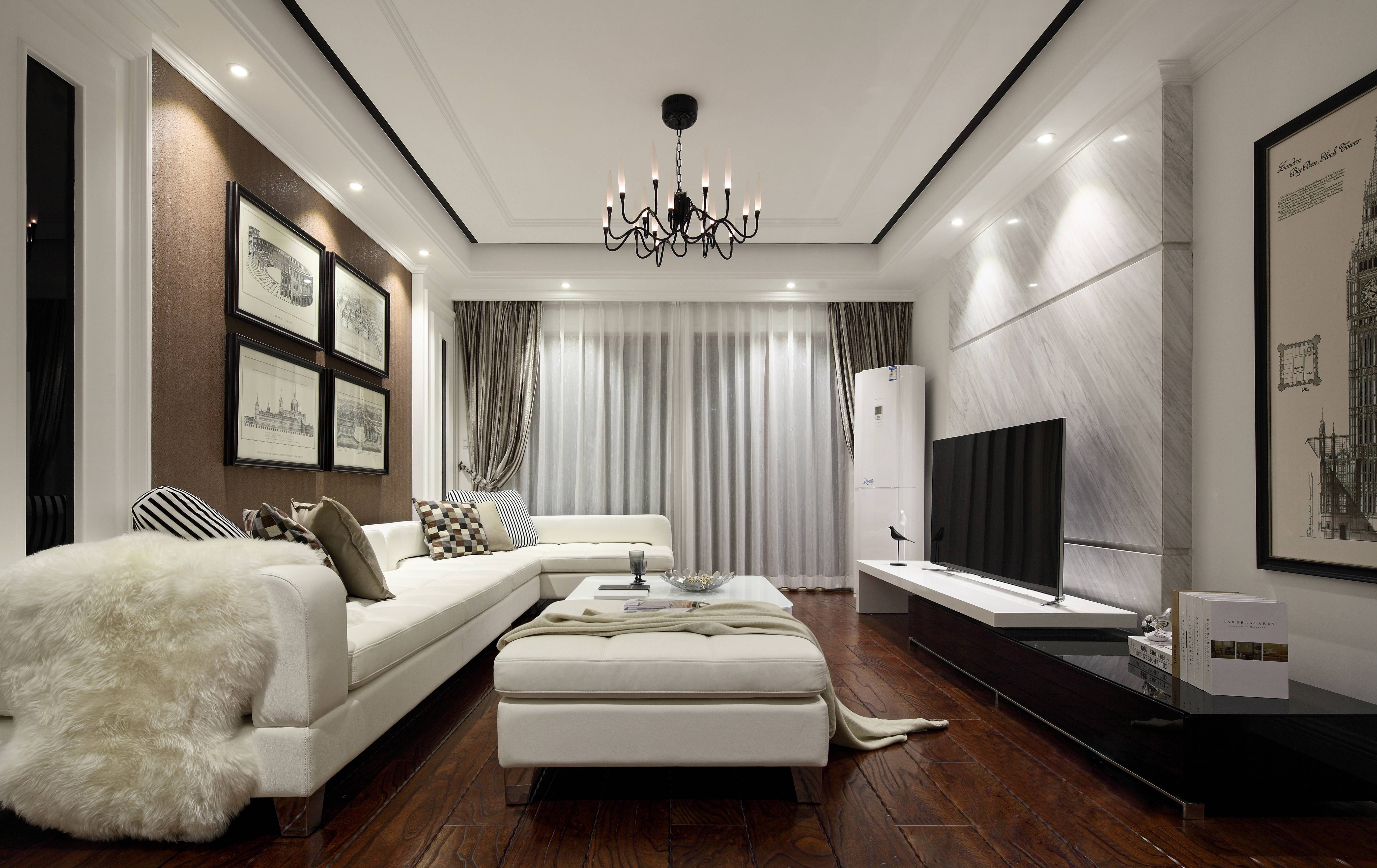 混搭风格,130平米装修,三居室装修,15-20万装修,电视背景墙,沙发背景墙,白色